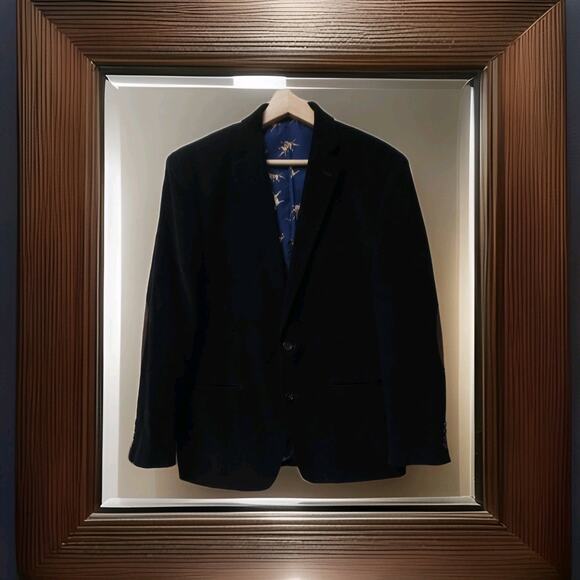 Lauren Ralph Lauren Corduroy Blazer Men's 40 Black Jacket Dog Print Elbo Patches - Picture 6 of 8